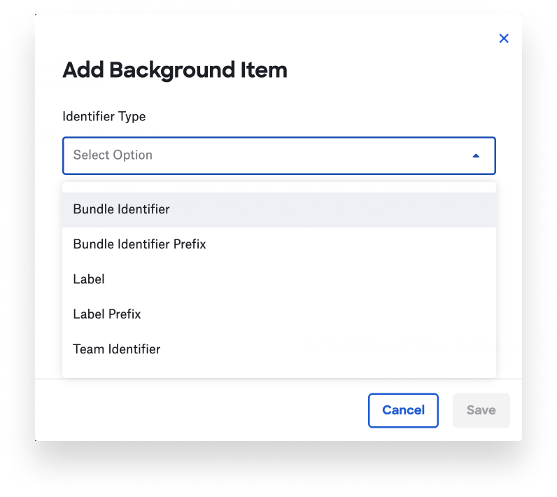 Configure background item library item