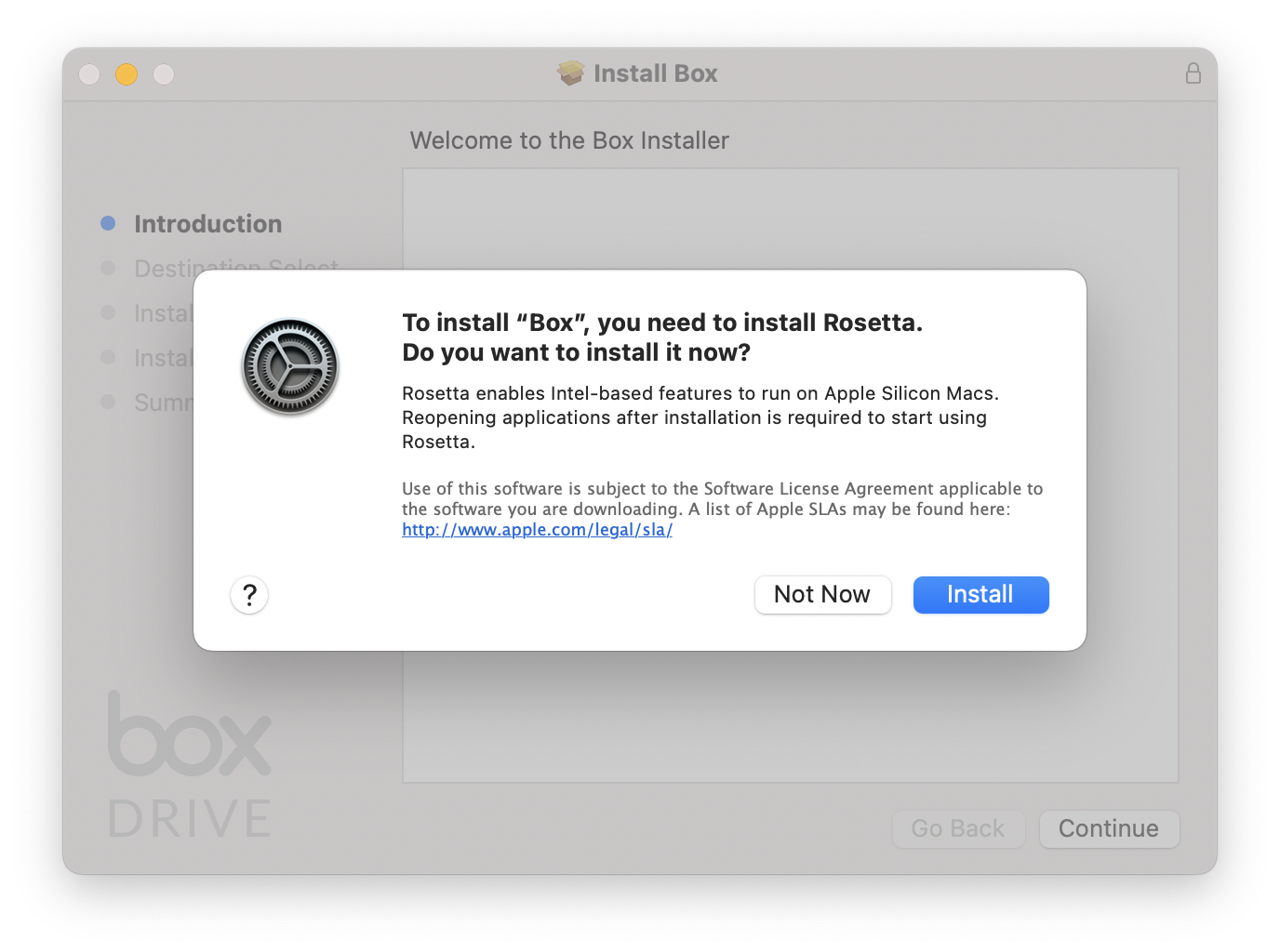 Installing Box requires Rosetta