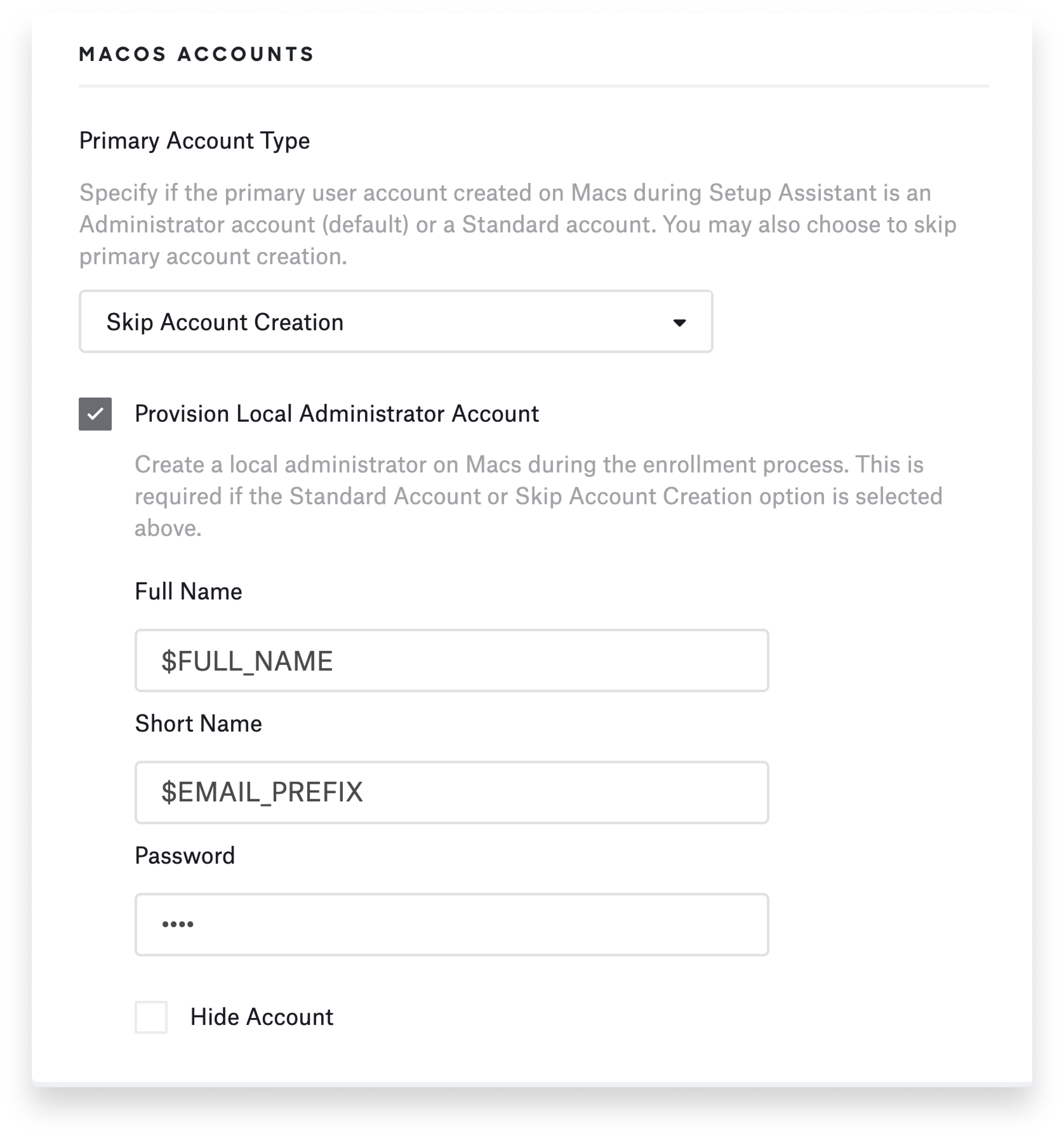 Provision local administrator account with global variables