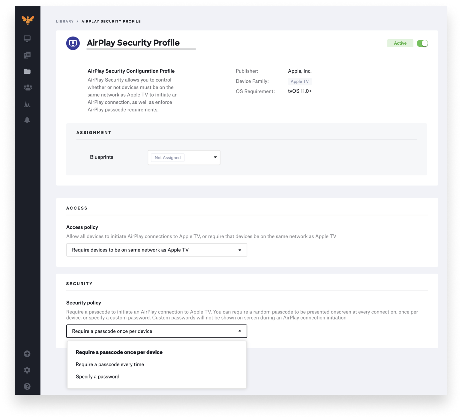 airplay security profile kandji apple mdm