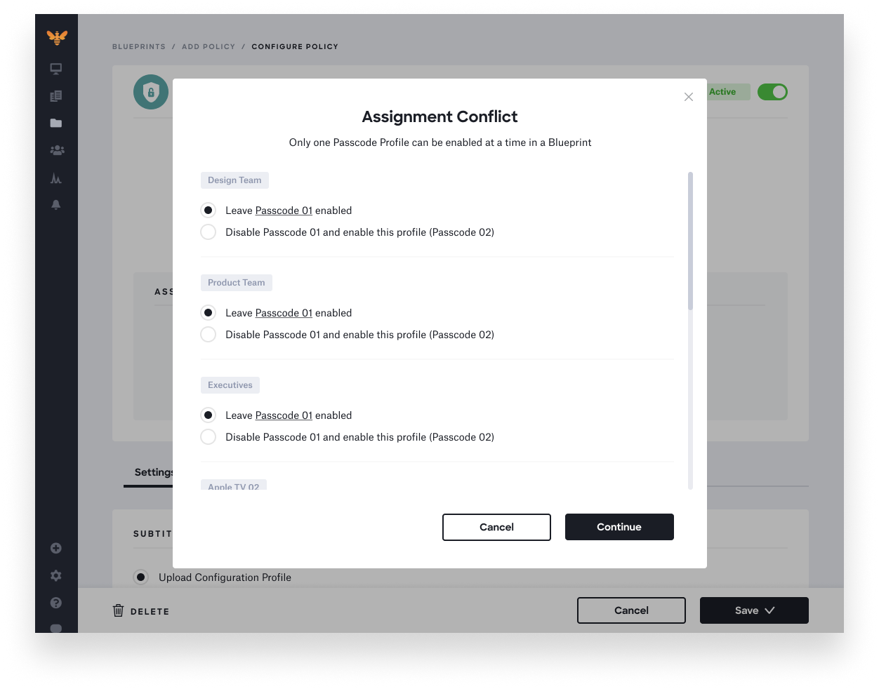 apple MDM profiles reinvented - error assignment conflict