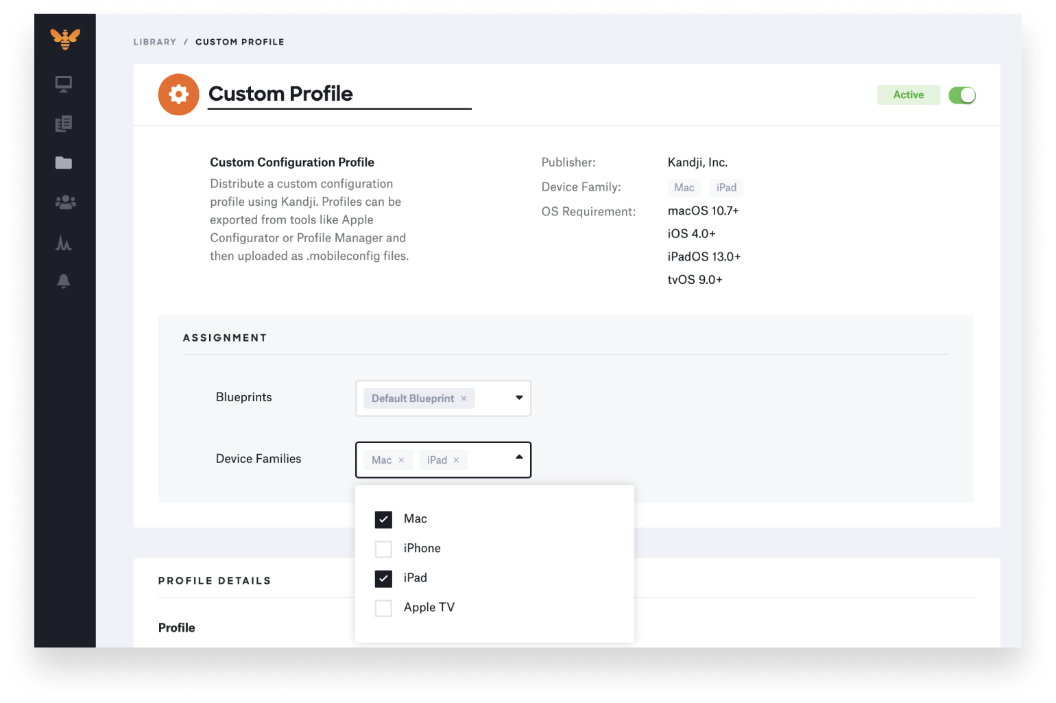 kandji custom profile scoping by device