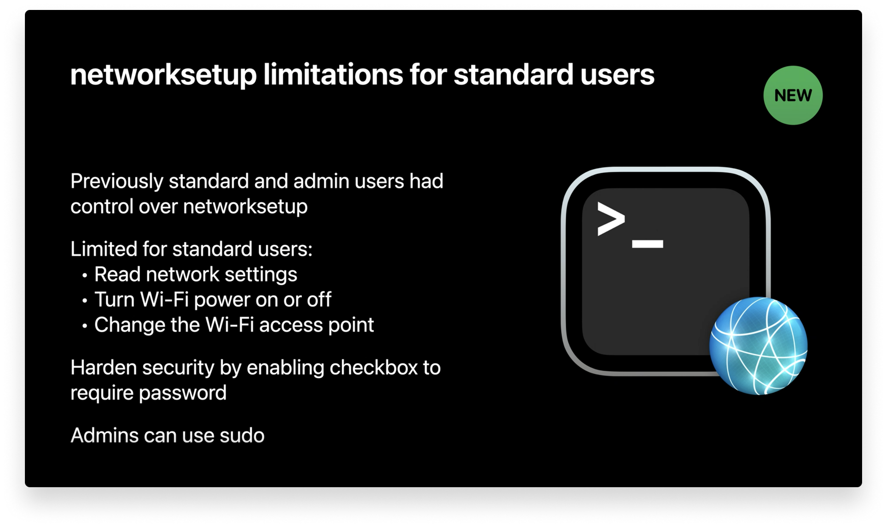 networksetup limitations for standard users