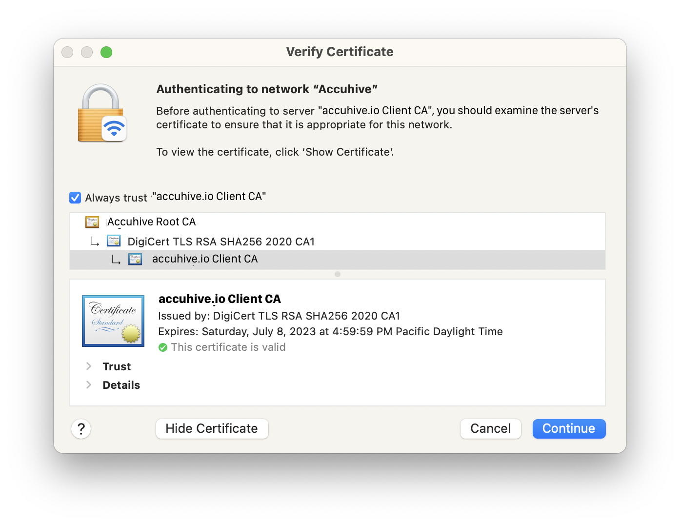 Verifying server certificate